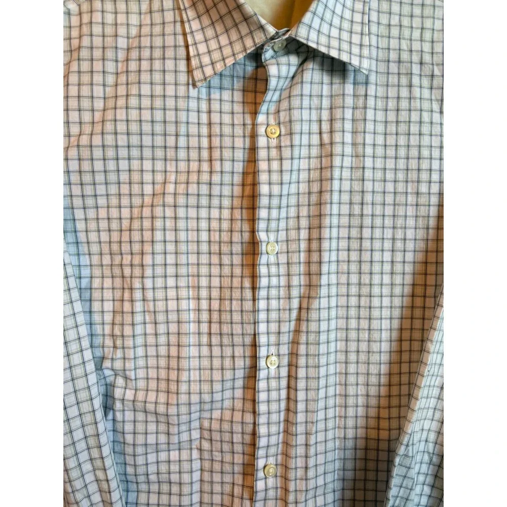 Banana Republic Fitted Long Sleeve Green Plaid Dress‎ Shirt Mens L